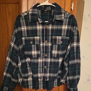 Lulu's Plaid Button Down Shirt - Green and White